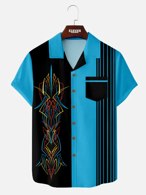 Men's Vintage Hot Rod Pinstripe Short Sleeve Shirt - Red/s