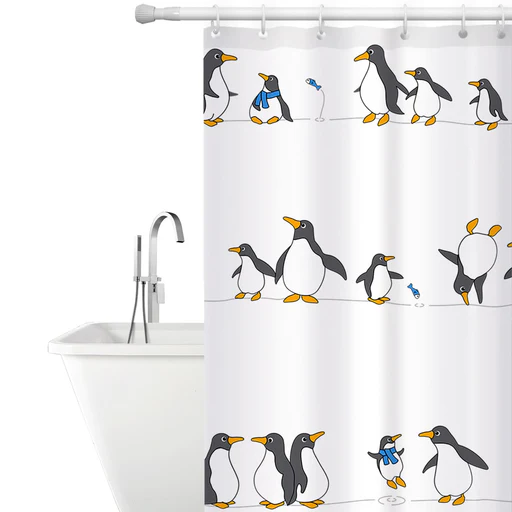 Tatkraft Penguins - Duschvorhang Mit 12 Vorhangringen, Textil Polyester, 180x180 Cm