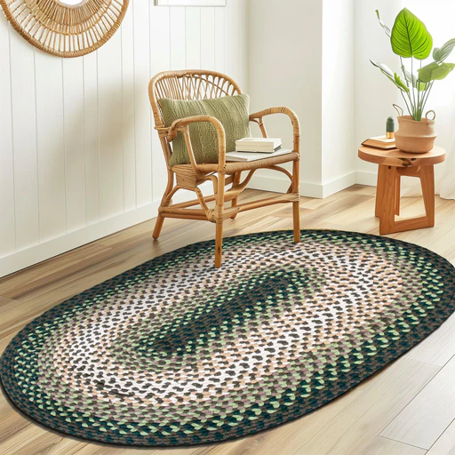 Green Charming Braided Rug For Farmhouse Living Rooms And Bedroom - Oval/7' X 9'