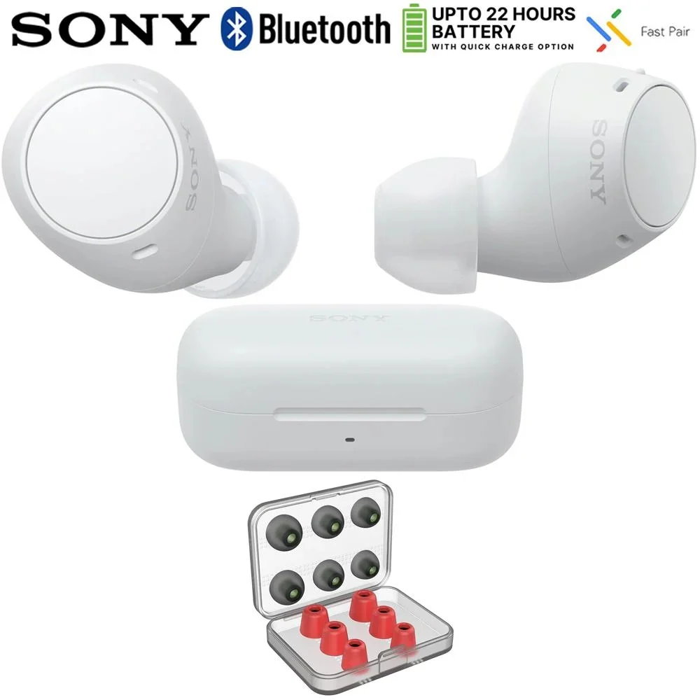 Sony Wf-c510 Truly Wireless Earbuds, White Bundle With Deco 6 Pairs Of Earbud Tips