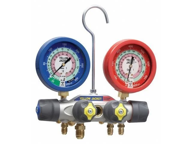 Yellow Jacket Mechanical Manifold Gauge Set,4-valve 49973