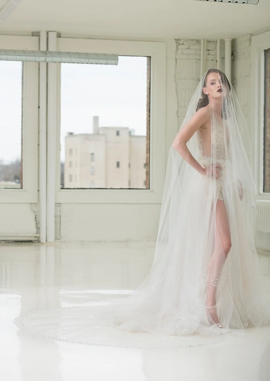 Helena Two-tier Cathedral Crystal Veil - Light Ivory