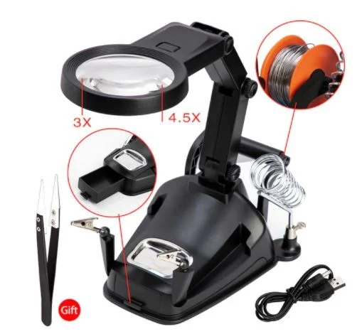 3 Hand Soldering Iron Stand Welding Tool With Magnifier Illuminated Glasses Led Alligator Clip Holder Clamp Helping Repair