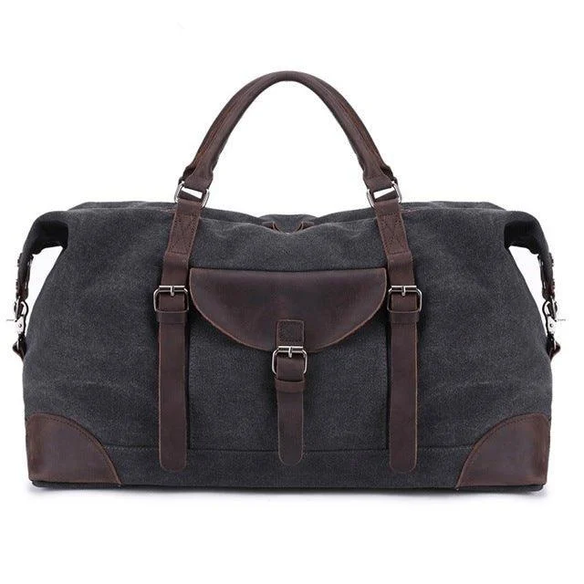Oversized Travel Duffel Bag Canvas Leather - Black