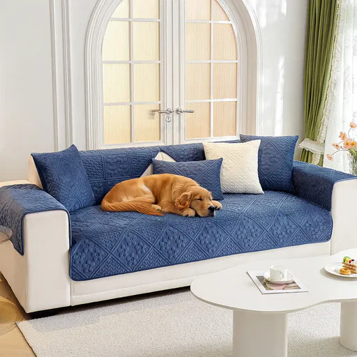 Embossed Geometric Pattern Soft Plush Quilted Non-slip Couch Cover - Navy Blue/35.4 X 70.9 In(1 Pc)