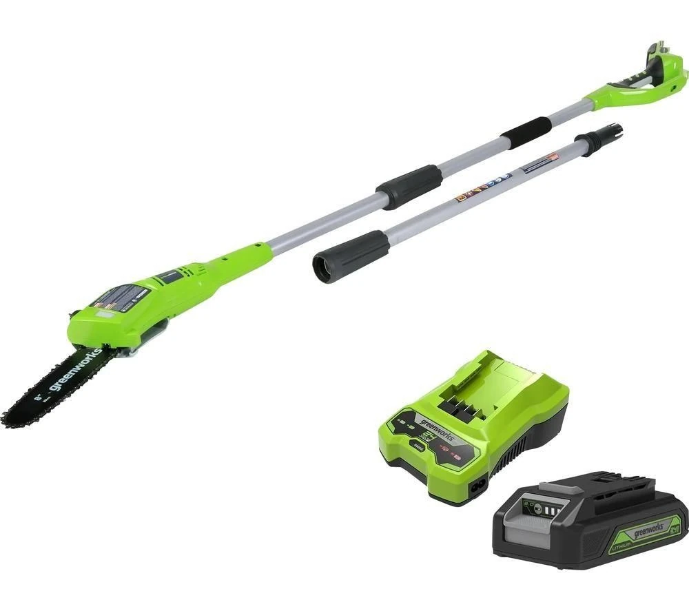 Greenworks Gwg24ps20k2 Cordless Pole Saw With 1 Battery - Black, Green & Silver