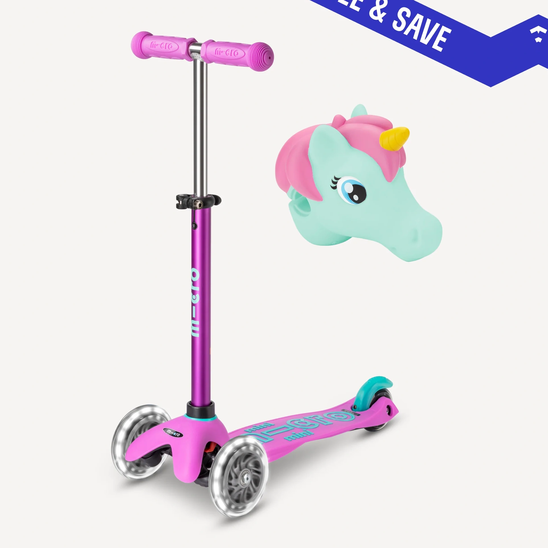 Mini Led Scooter + Scootaheadz - Lavender/mint Unicorn