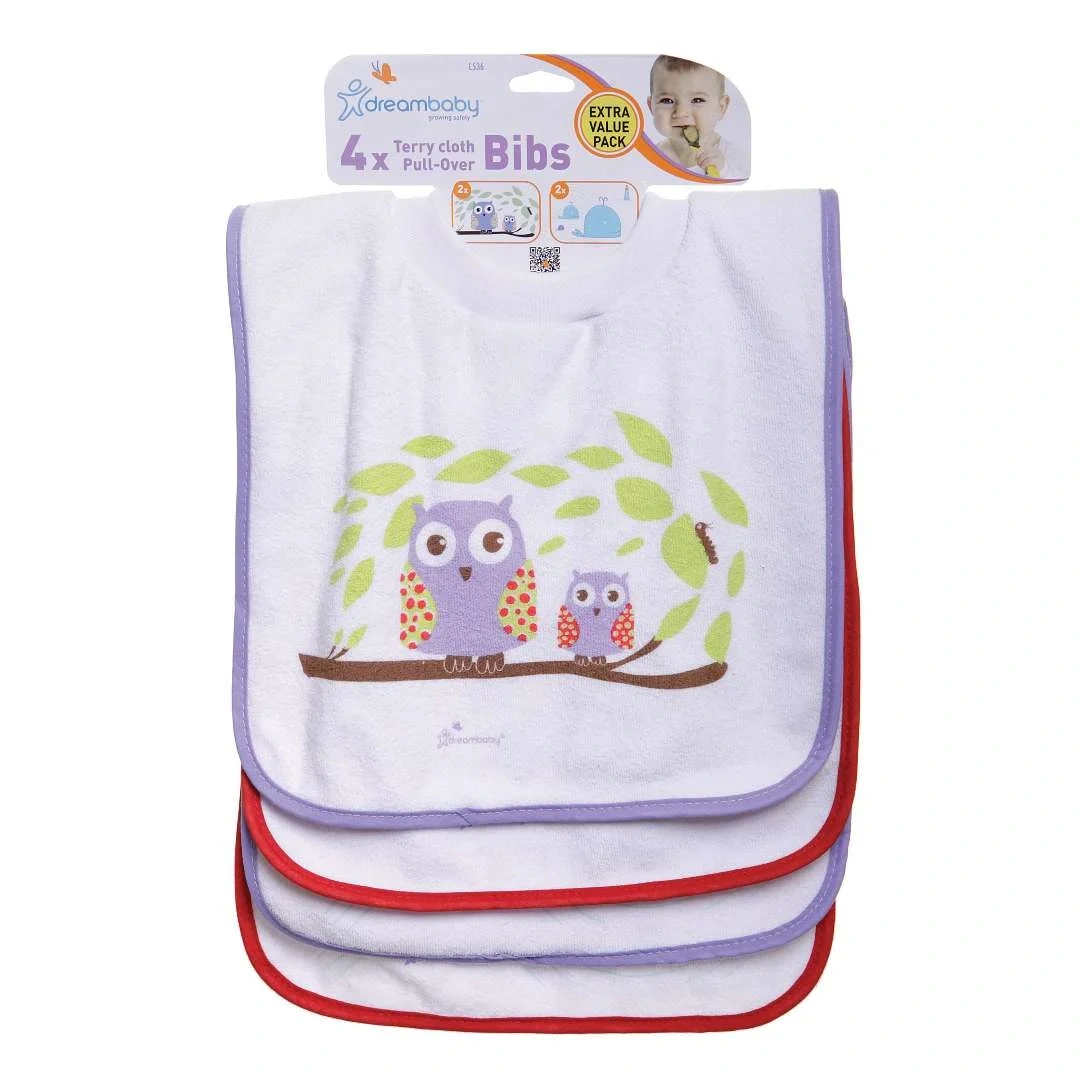 Terry Cloth Pullover Baby Bibs – Assorted, Super Absorbent, 4 Pack