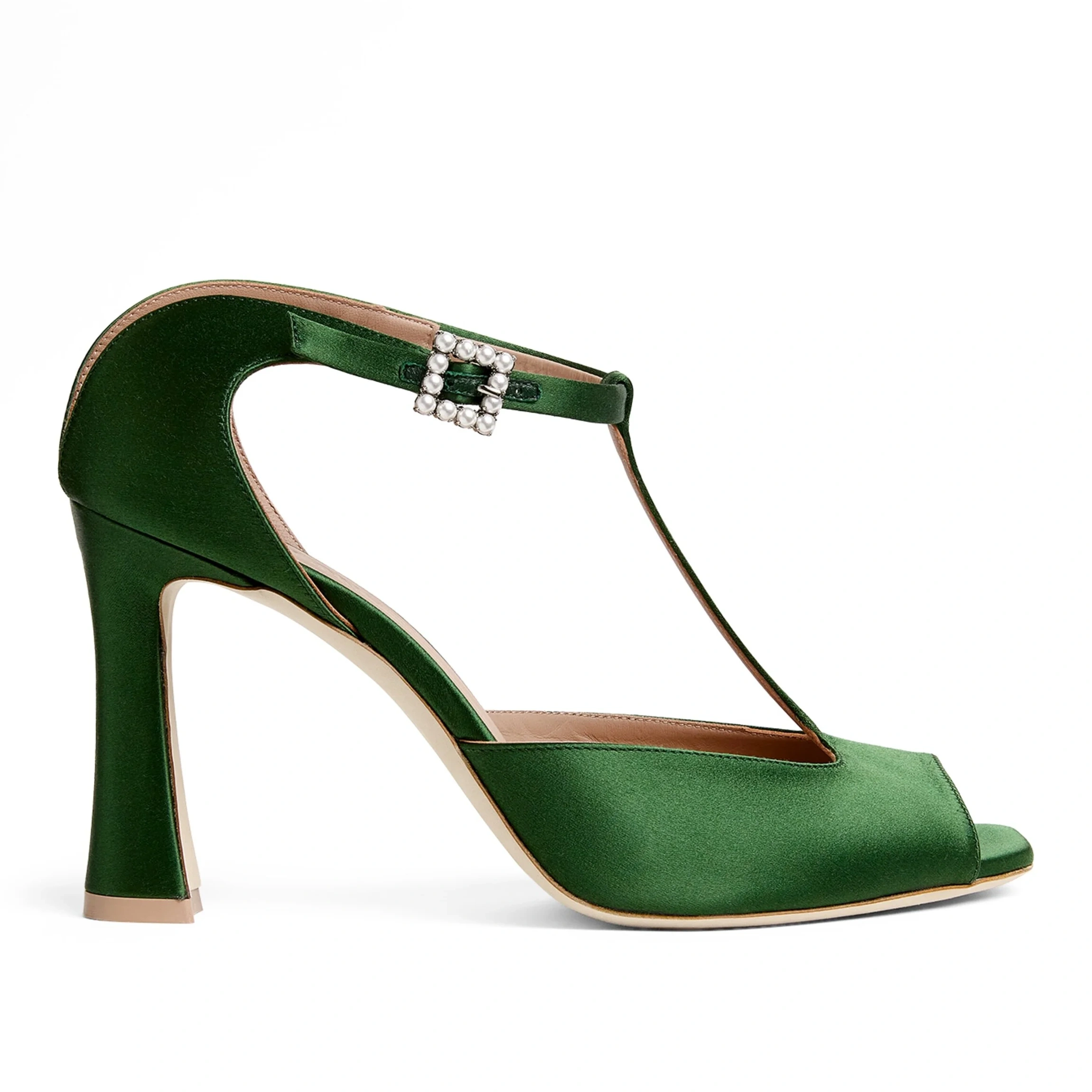 Malone Souliers Green Satin Nomi Sandals 90