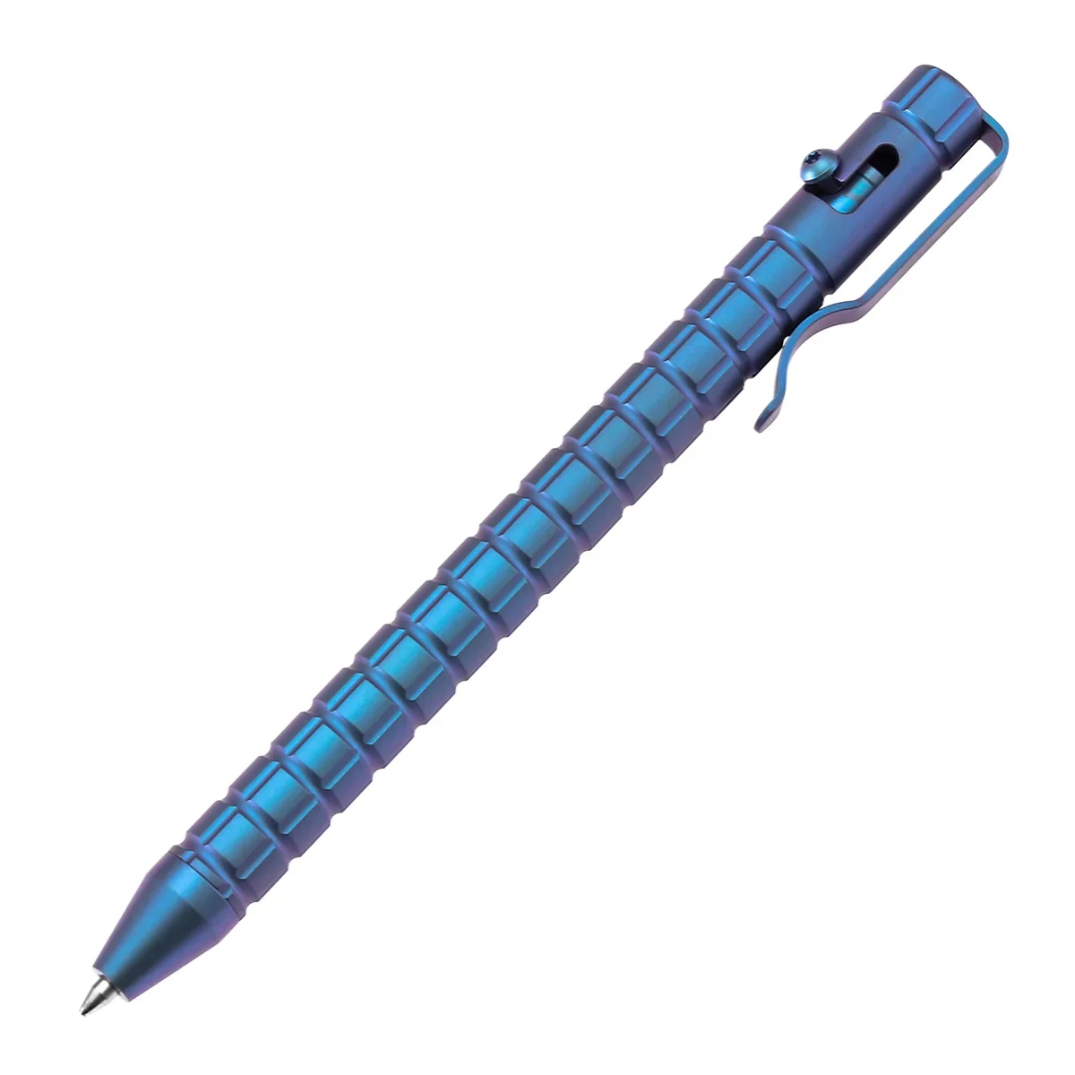 Kansept Edc Scavenger Bolt Action Blue Anodized Titanium Pen With Frag Pattern Designed By Kevin Passon-g013h5