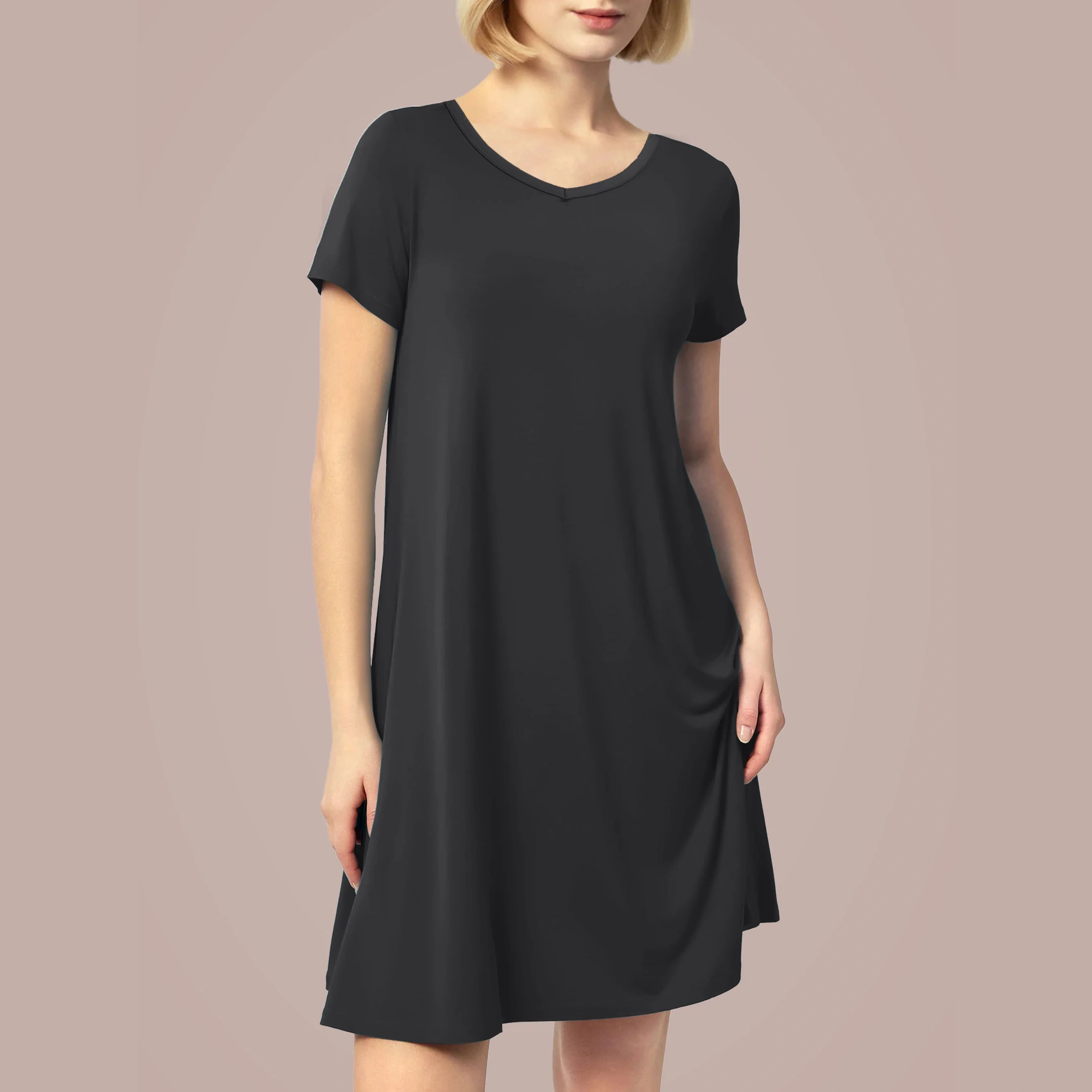 Showitty 2-pack Women’s Casual T-shirt Dresses With Pockets – Relaxed Swing Fit, Short Sleeve, Lightweight Summer Essentials (s–3xl) - Wine Red/ Redwood Burl/xl