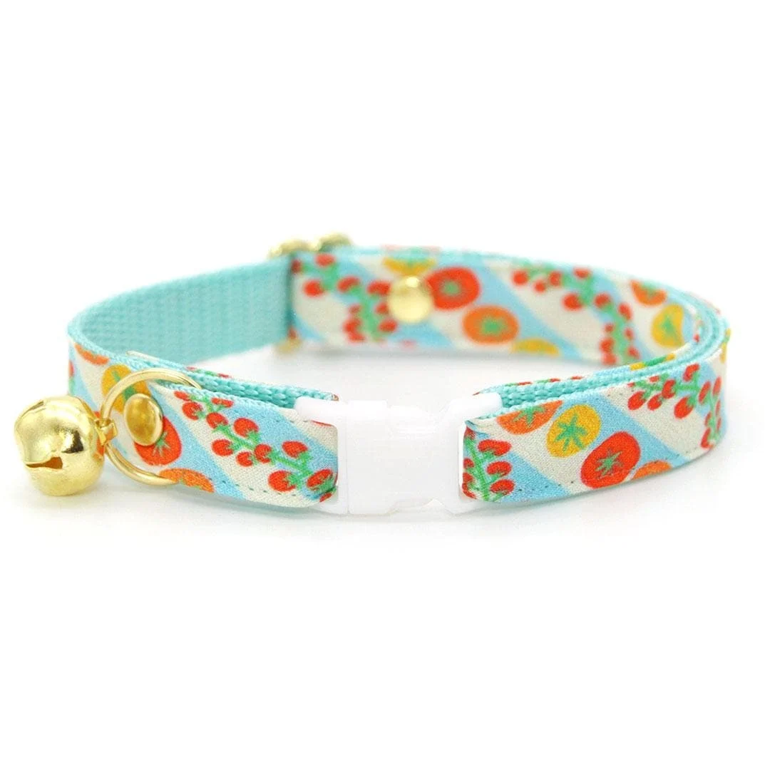 Tomato Cat Collar - "tomato Trellis" - Cute Cherry Tomatoes Cat Collar / Garden Fruits & Veggies, Summer / Breakaway Buckle Or Non-breakaway / Cat, Kitten + Small Dog Sizes - Silver/mini Dog (8-13)/breakaway