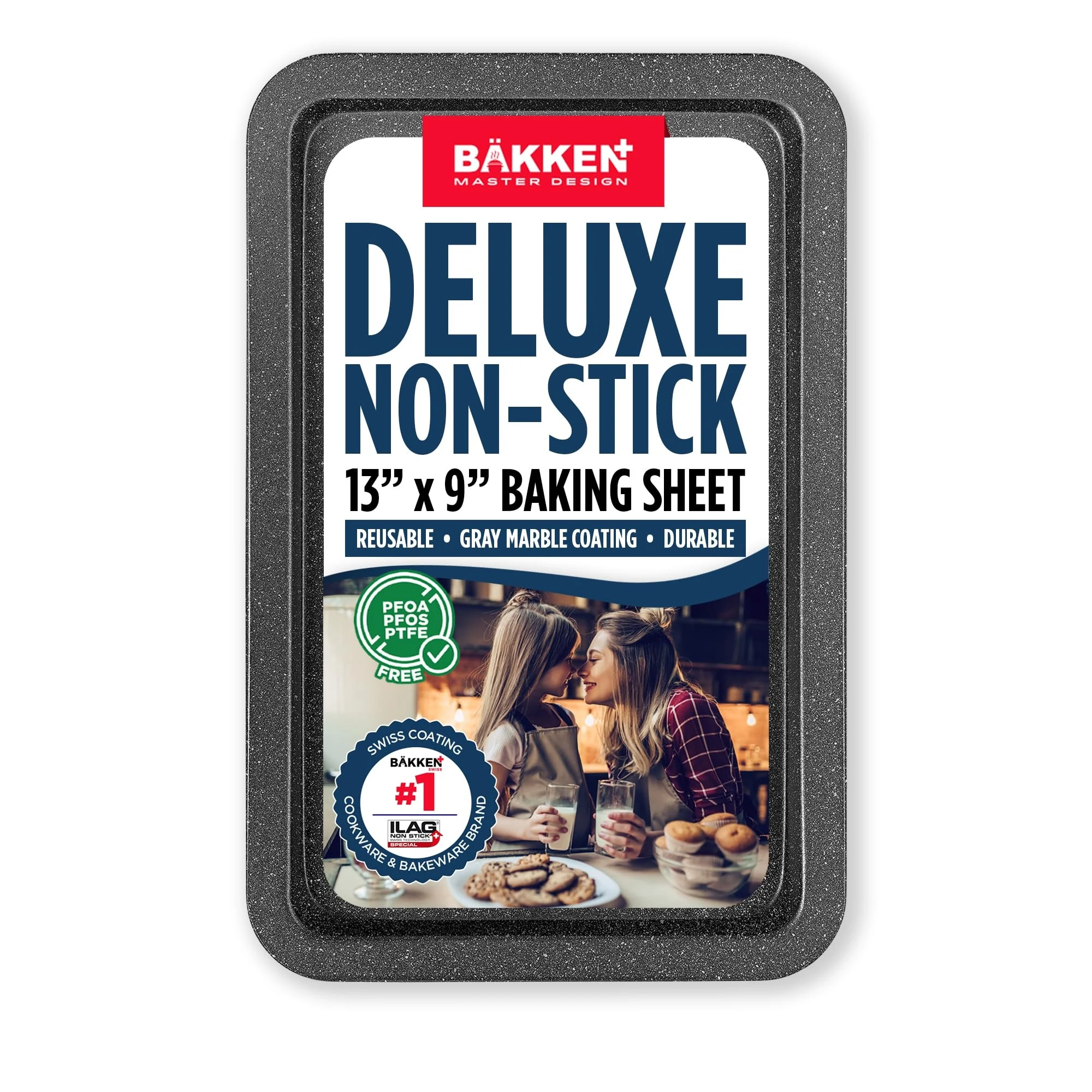 Bakken Kitchen Baking Pans - Nonstick Gray Coating, 13.18’’ × 8.66’’ Commercial Grade Carbon Steel Cookie Sheet, Baking Kitchen Essentials, Pfoa, Pfos, Ptfe Free, Oven Safe Tray (450° F), Gray Marble