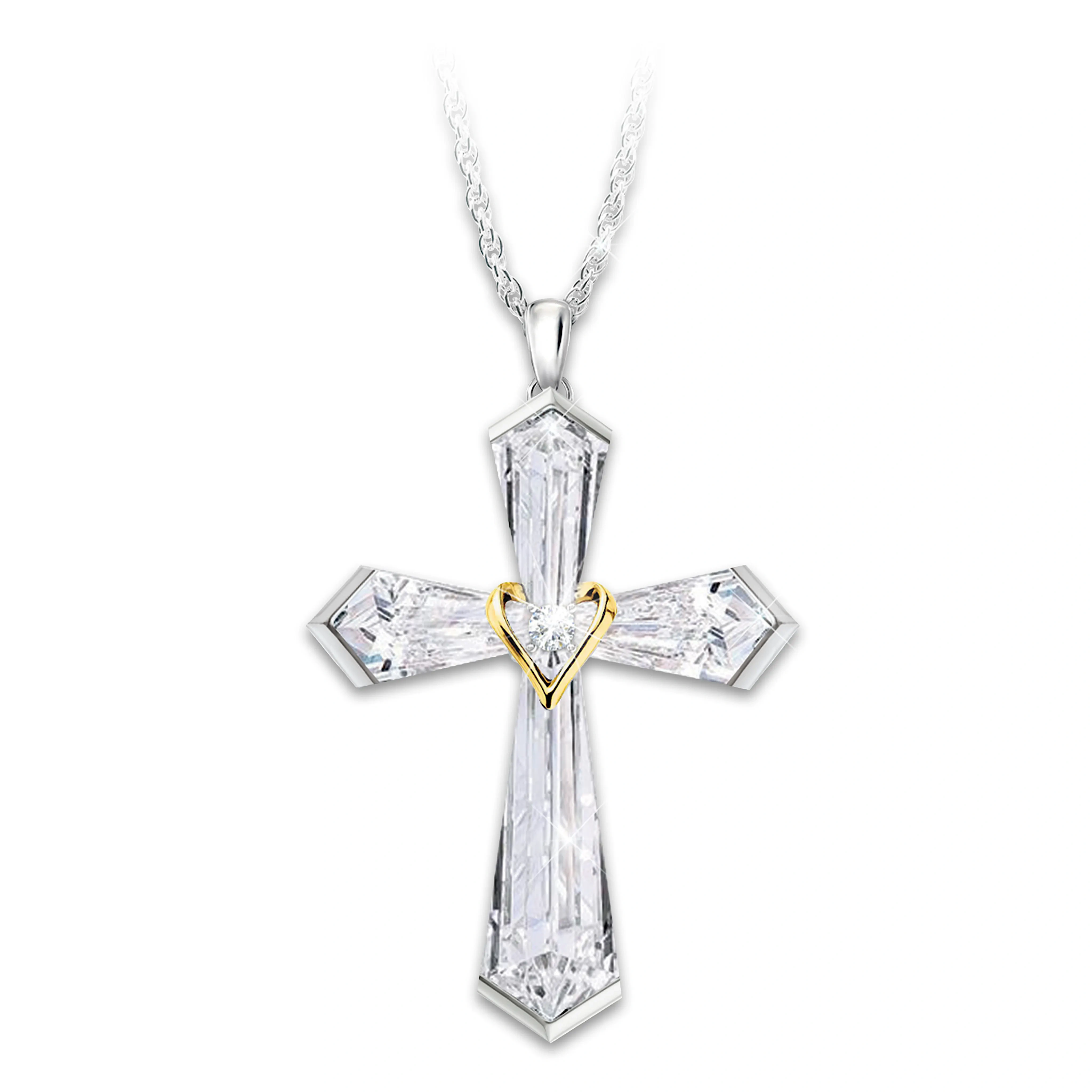 Genuine Diamond And Crystal Cross Necklace
