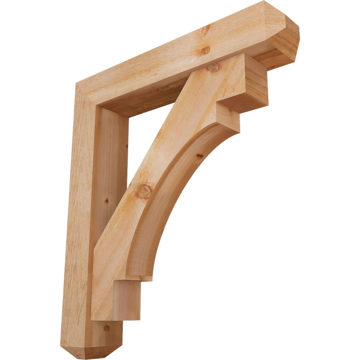 Rustic Wood Bracket W/ Offset Brace, Merced Style, Craftsman Ends, 8"w X 42"d X 48"h, Rough Sawn Western Red Cedar