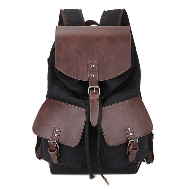 Vintage Canvas Backpack Purse Travel For Men - Black