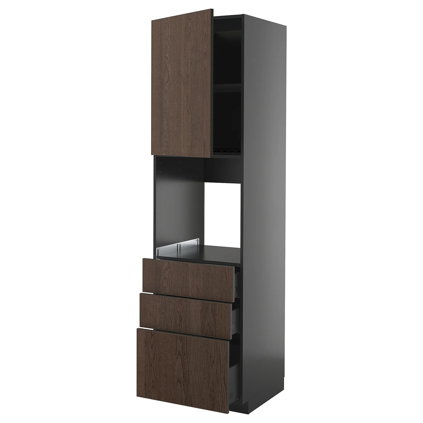 Metod / Knivshult High Cab F Oven W Door/3 Drawers, Black-grey/sinarp Brown, 60x60x220 Cm