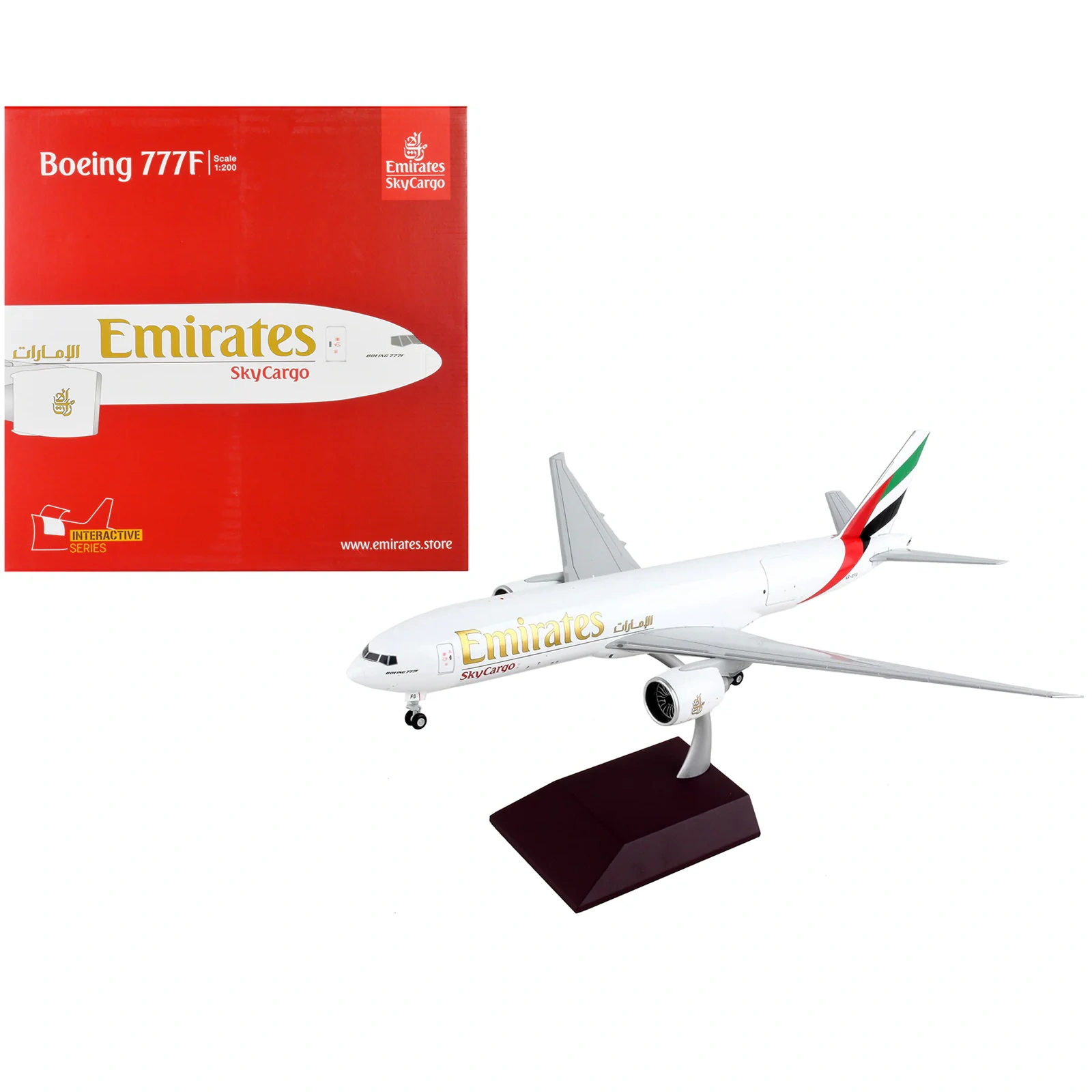 Boeing 777f Commercial Aircraft Emirates Airlines - Skycargo White With Striped Tail Gemini 200 Interactive Series 1/200 Diecast Model Airplane By Geminijets
