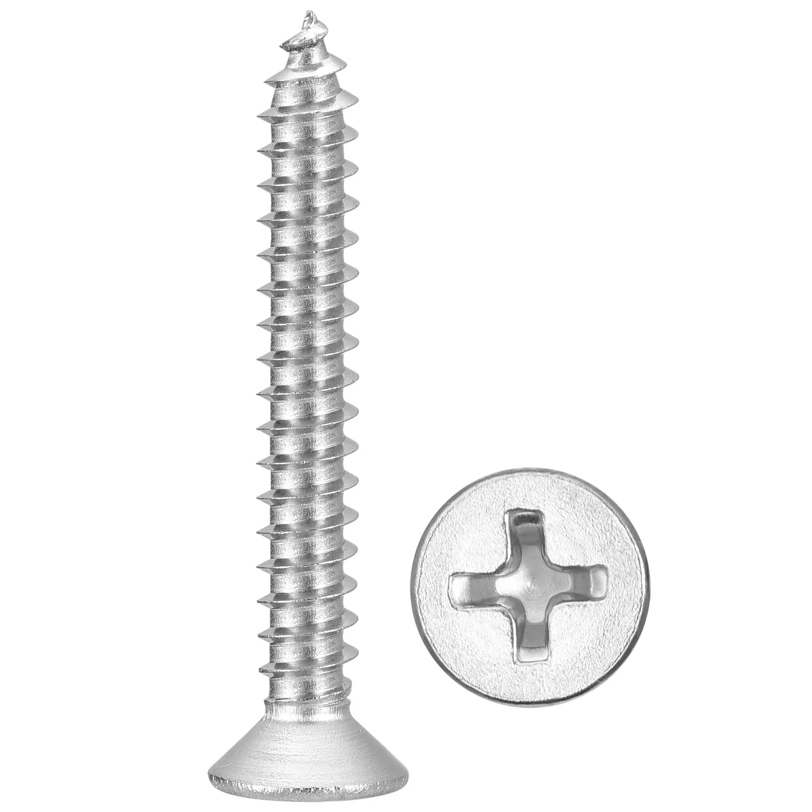 Cross Recessed Wood Screw (#8x1-3/16") 200pcs, 304 Stainless Steel, Silver