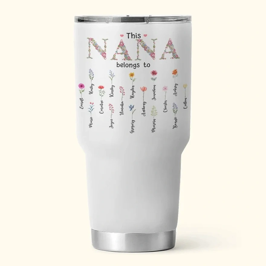 Gobelet 900ml Personnalisé Avec 1‑16 Fleurs De Naissance Et Noms Cadeau De Fête Des Mères Pour Maman Grand‑mère - Callie