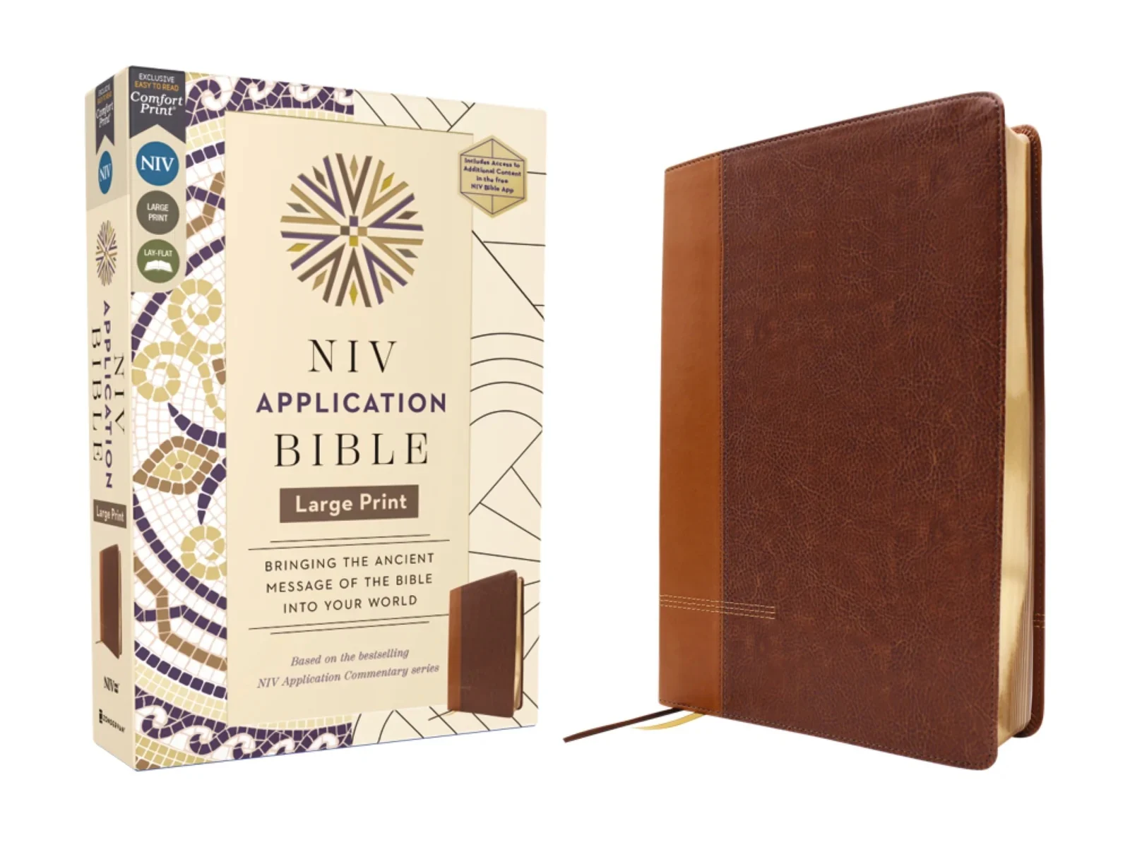Niv Application Bible, Large Print, Red Letter, Comfort Print: Bringing The Ancient Message Of The Bible Into Your World - Brown/no/leathersoft™