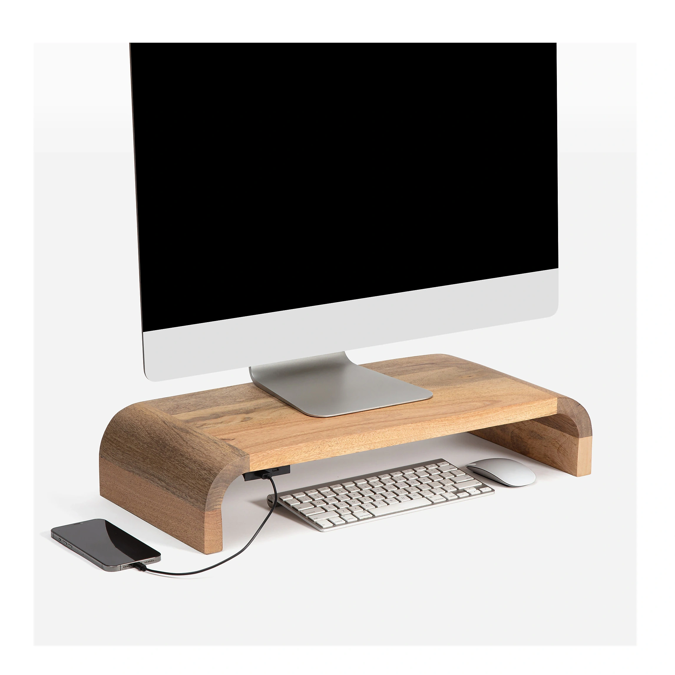 Anji Mountain Mango Wood Monitor Stand With Two Usb Ports, Up To 32" Monitor, Natural (ms-crv-mng-p)