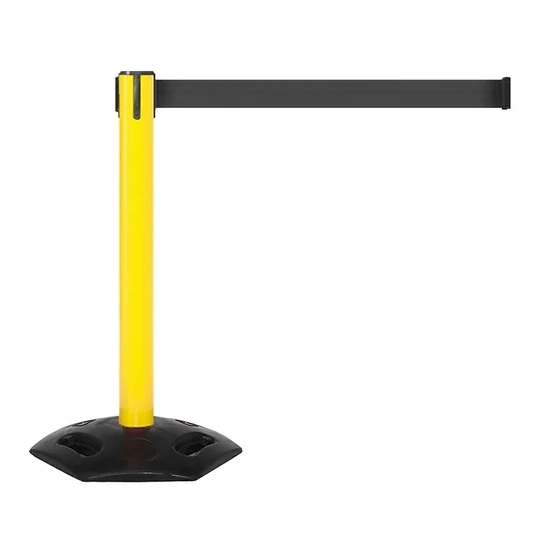Queue Solutions Weathermaster 300 2" Yellow Nylon Crowd Control Belt Barrier, Black