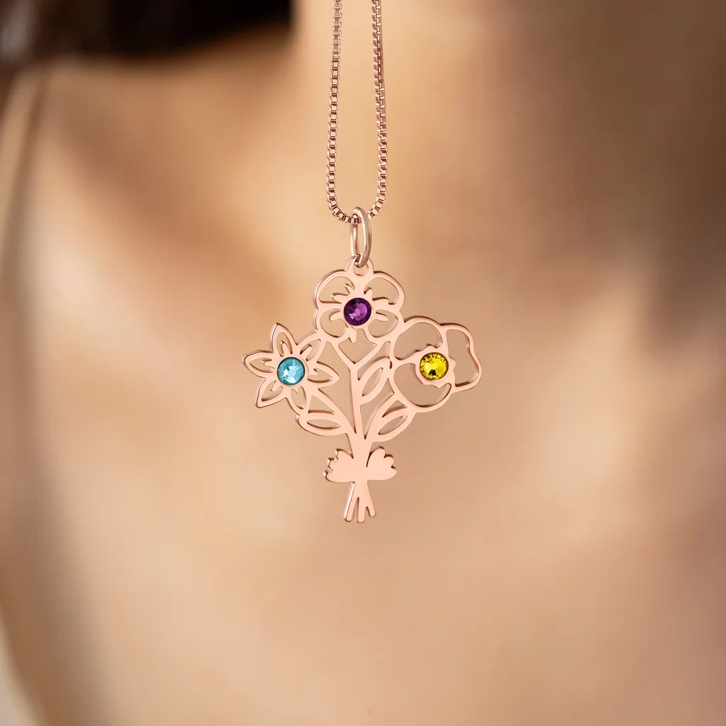 Collier De Fleurs De Naissance Personnalisées Collier De Pierres De Naissance Pour La Femme Et La Maman - Callie