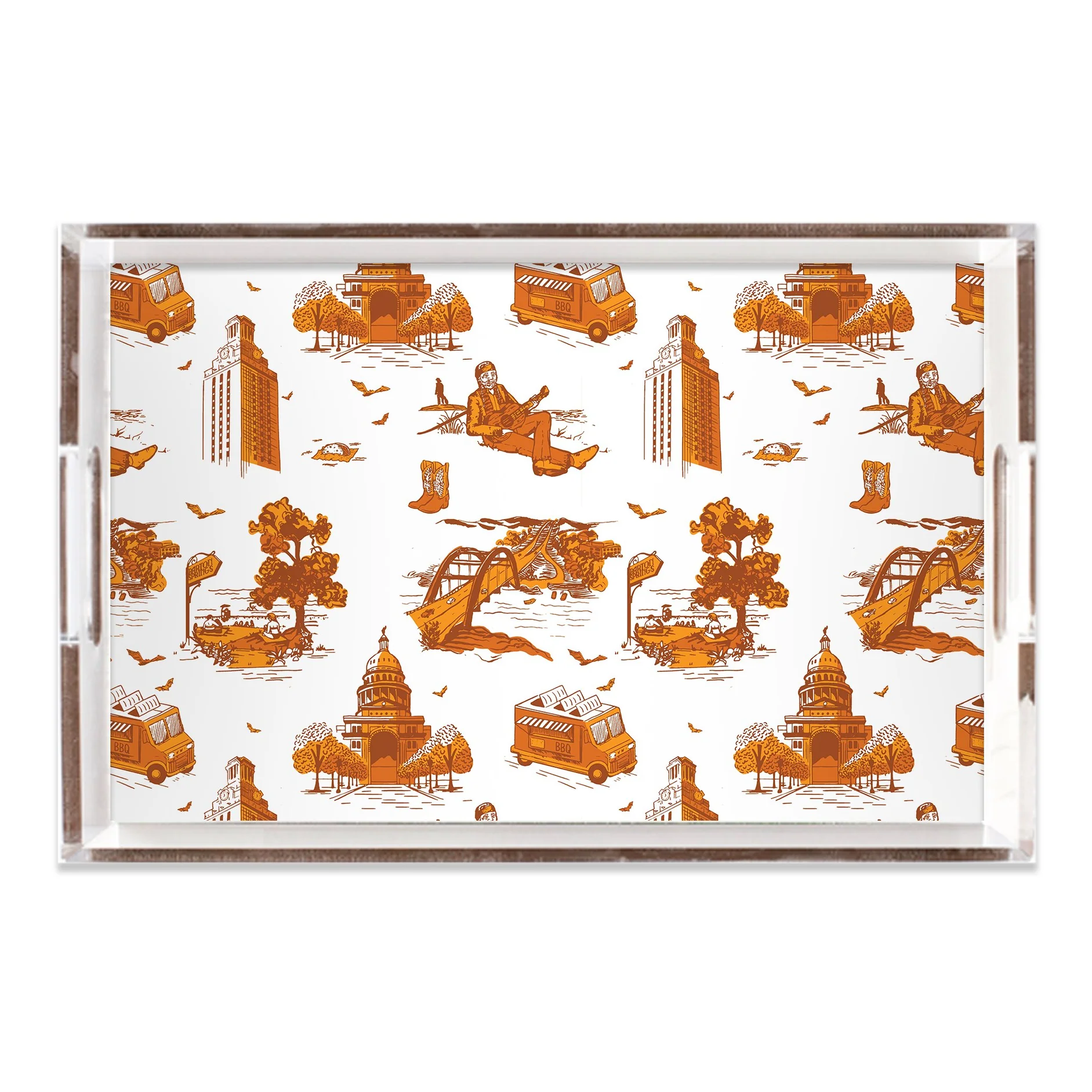 Austin Toile Lucite Tray - Orange/12x12