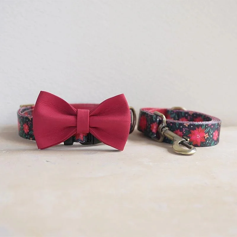 Christmas Personalized Dog Collar With Leas & Bow Tie Set - Collar Only