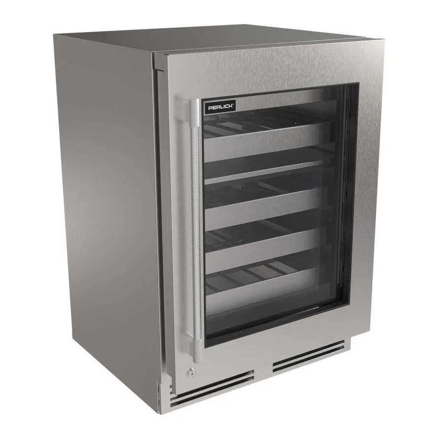 Perlick G5 Luxe 24-in 4.7 Cu. Ft. Stainless Steel Glass Door Dual Zone Wine Reserve W/ Door Lock & Two Tone Handle - Right Hinge