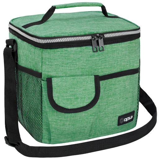 Leakproof Insulated Large Lunch Box With Front Pocket - 18 Cans - Heather Green