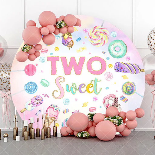 Circle Sweet Candy Ice Cream 2nd Birthday Backdrop - Diameter 6.5ft/2m