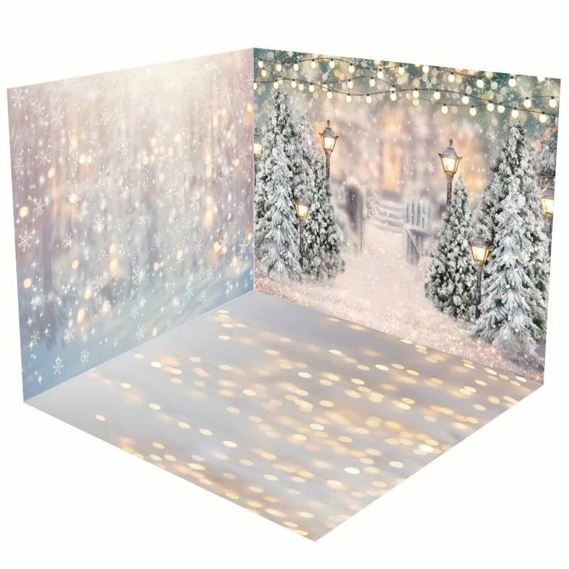 Aperturee Winter Light Bokeh Snowy Garden Room Set Backdrop
