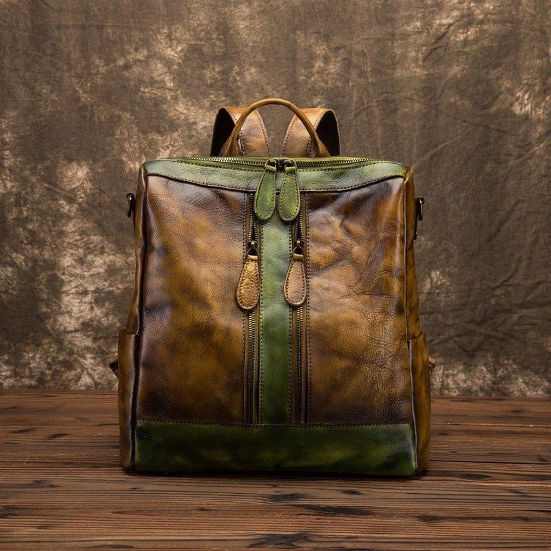Vegan Convertible Leather Backpack For Women - Yellow