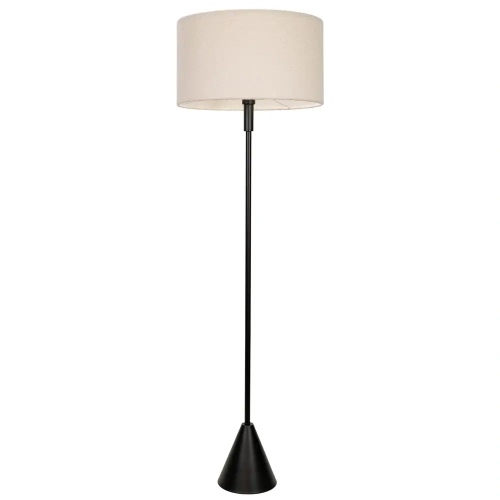 Mitch Cream Boucle Drum Shade Black Wood Single Triangle Floor Lamp