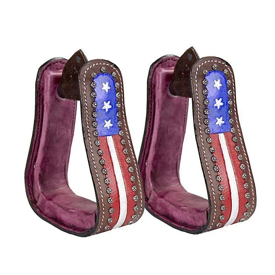 Tahoe Tack Adult Patriotic American Flag Leather Western Stirrups