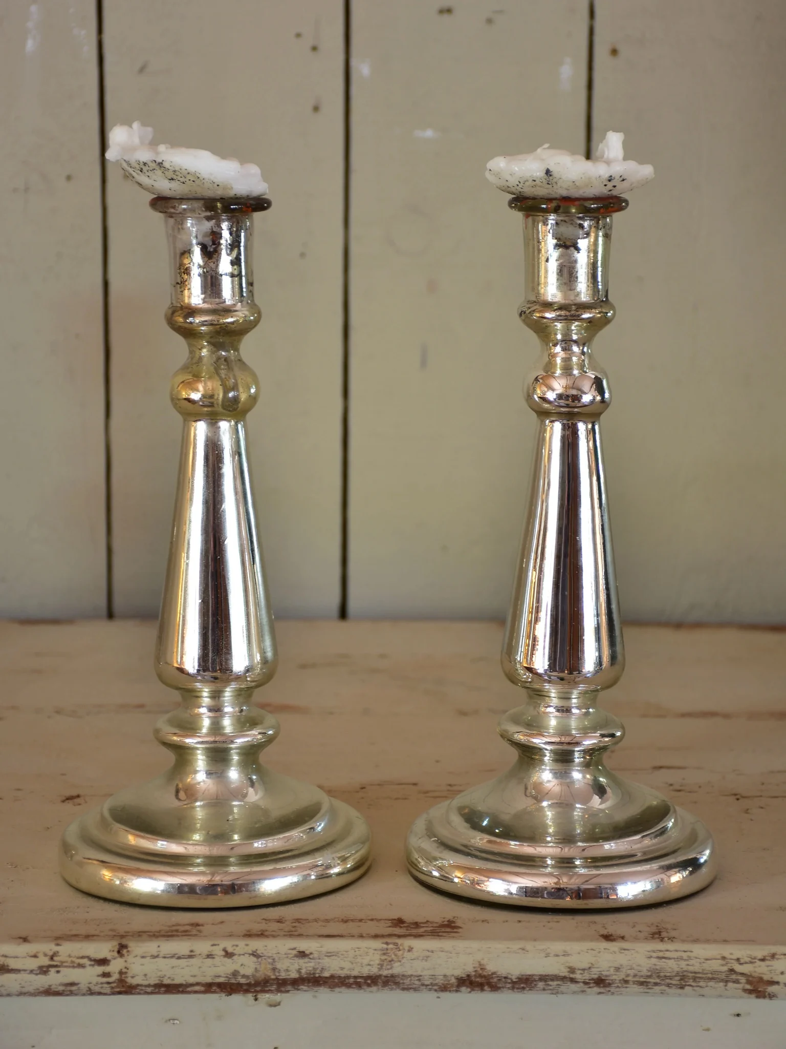 Pair Of 18th Century Mercury Glass Candlesticks
