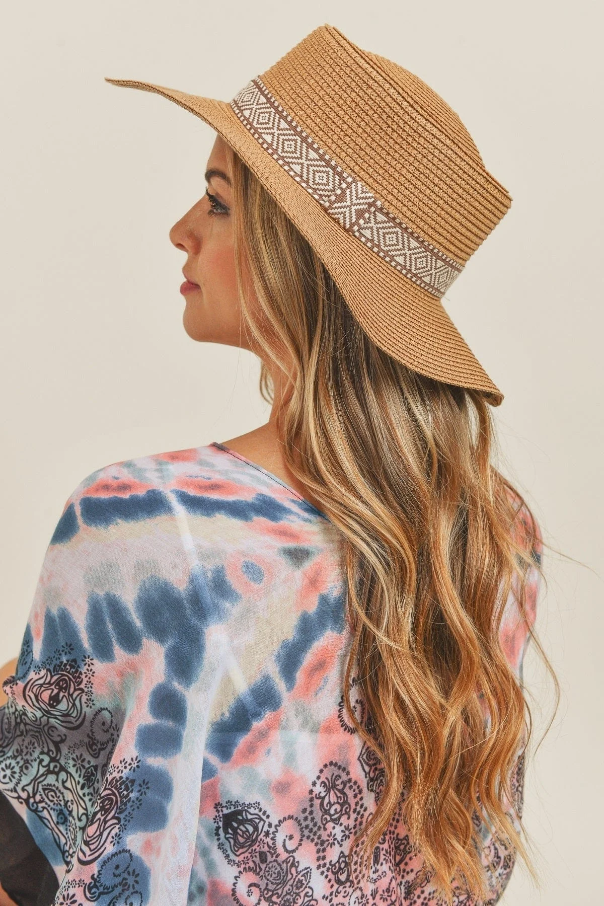 Mh0070 Tribal Band Flat Top Sun Hat - Taupe