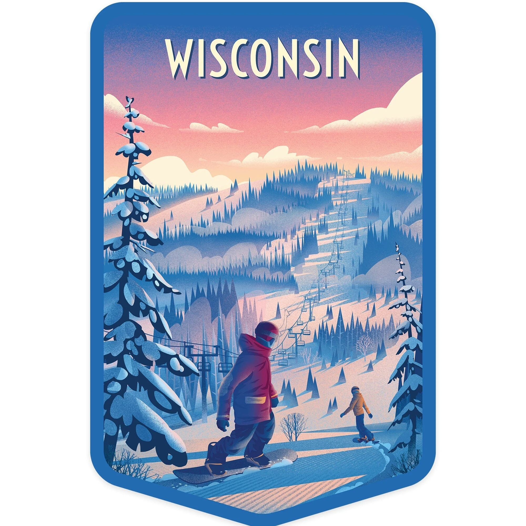 Wisconsin, Shred The Gnar, Snowboarding, Contour, Vinyl Sticker - Large