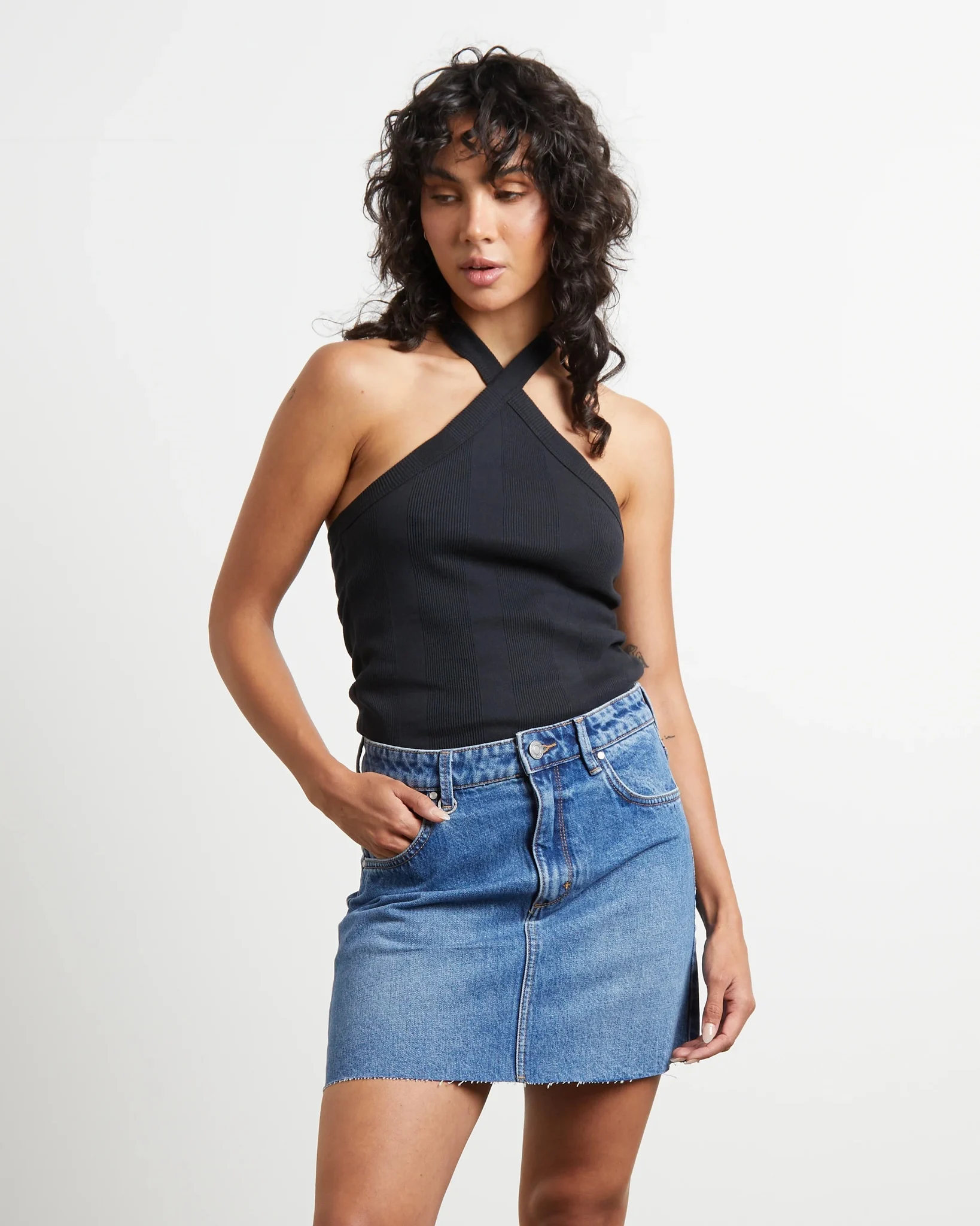 Frenchie Halterneck Top In Black