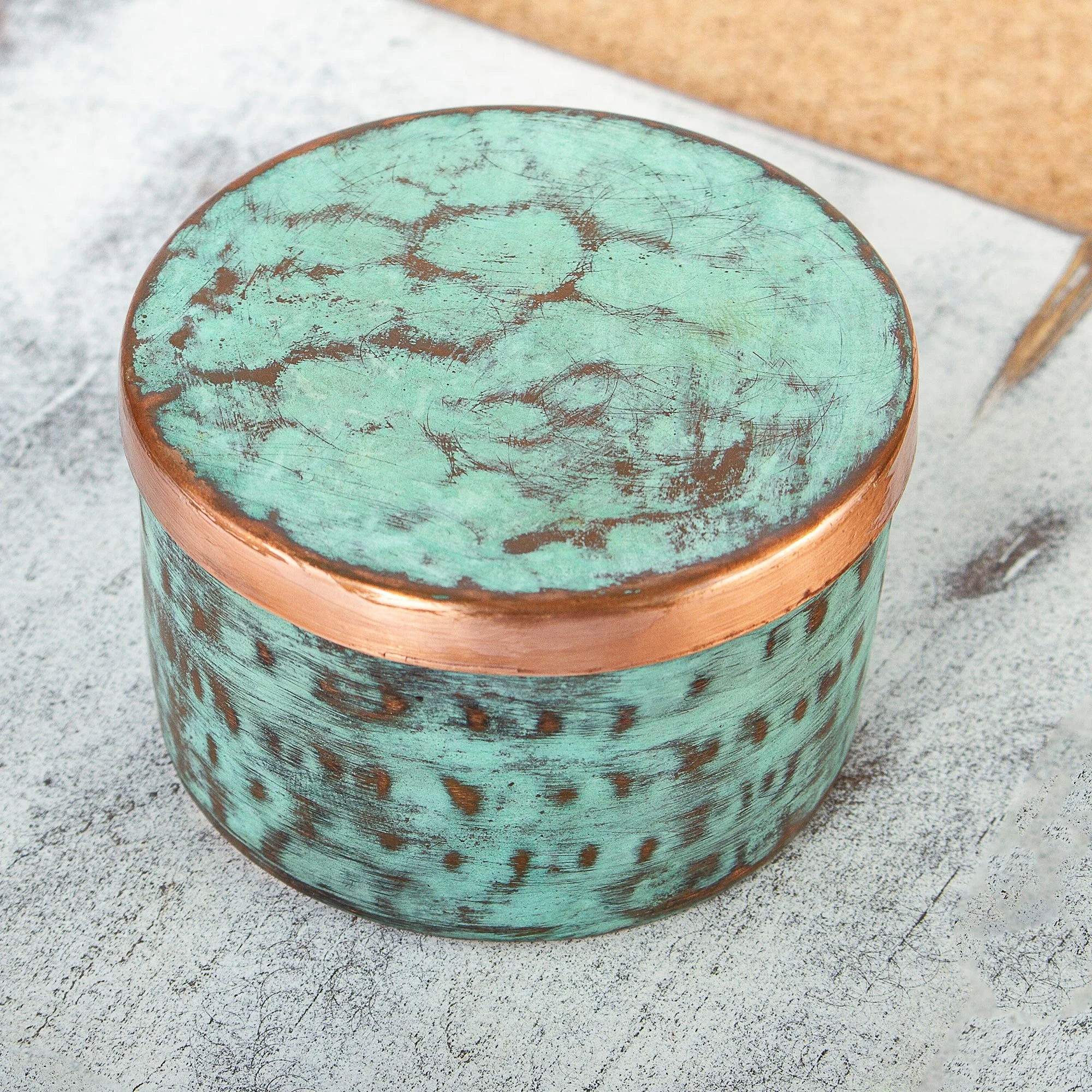 Handcrafted Hammered Copper Petite Keepsake Box - Antique Patina