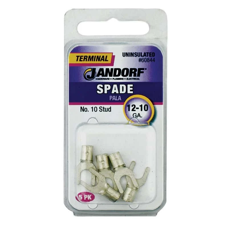 Jandorf 12-10 Ga. Uninsulated Wire Terminal Spade Silver 5 Pk
