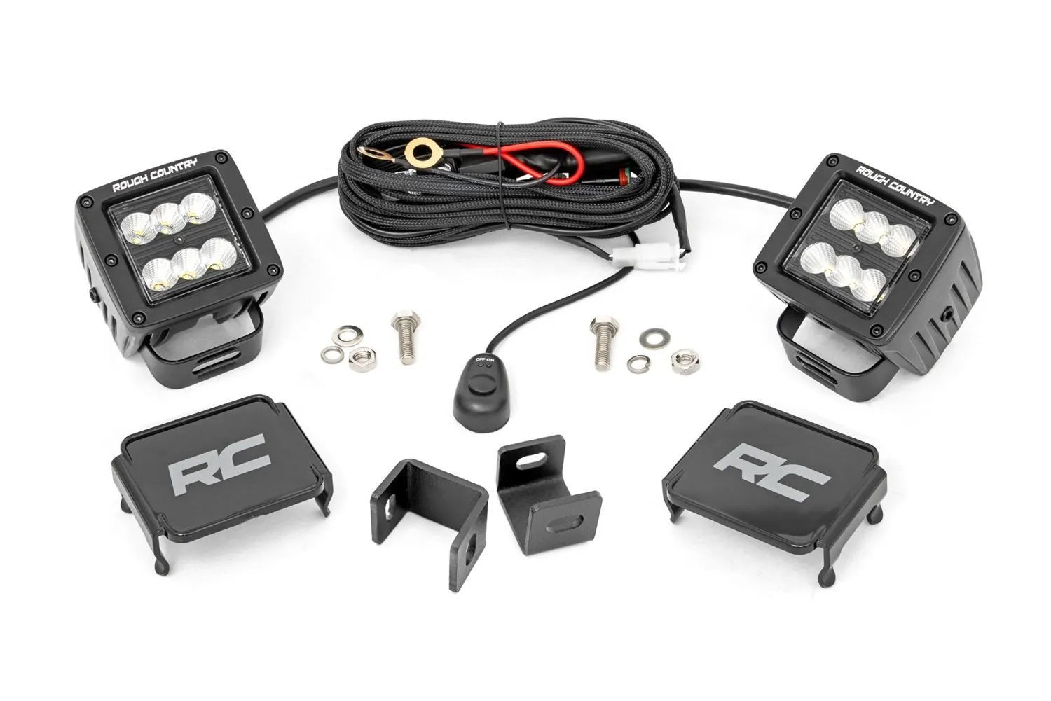 Rough Country 71072 Led Light Kit, Ditch Mount, 2" Black Pair, Flood, Fits Select Toyota Tundra