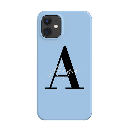 Personalised Baby Blue Name Initial Phone 12 Mini Case - Leather Wallet Case