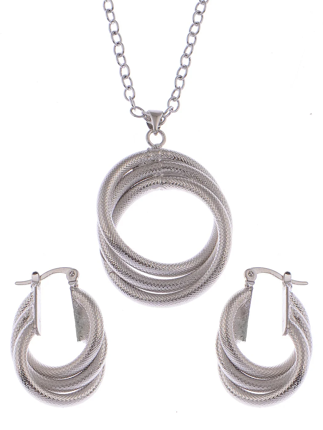 Silver Snake Scale Skin Twisting Infinity Necklace Pendant Earring Set - Multi Strand