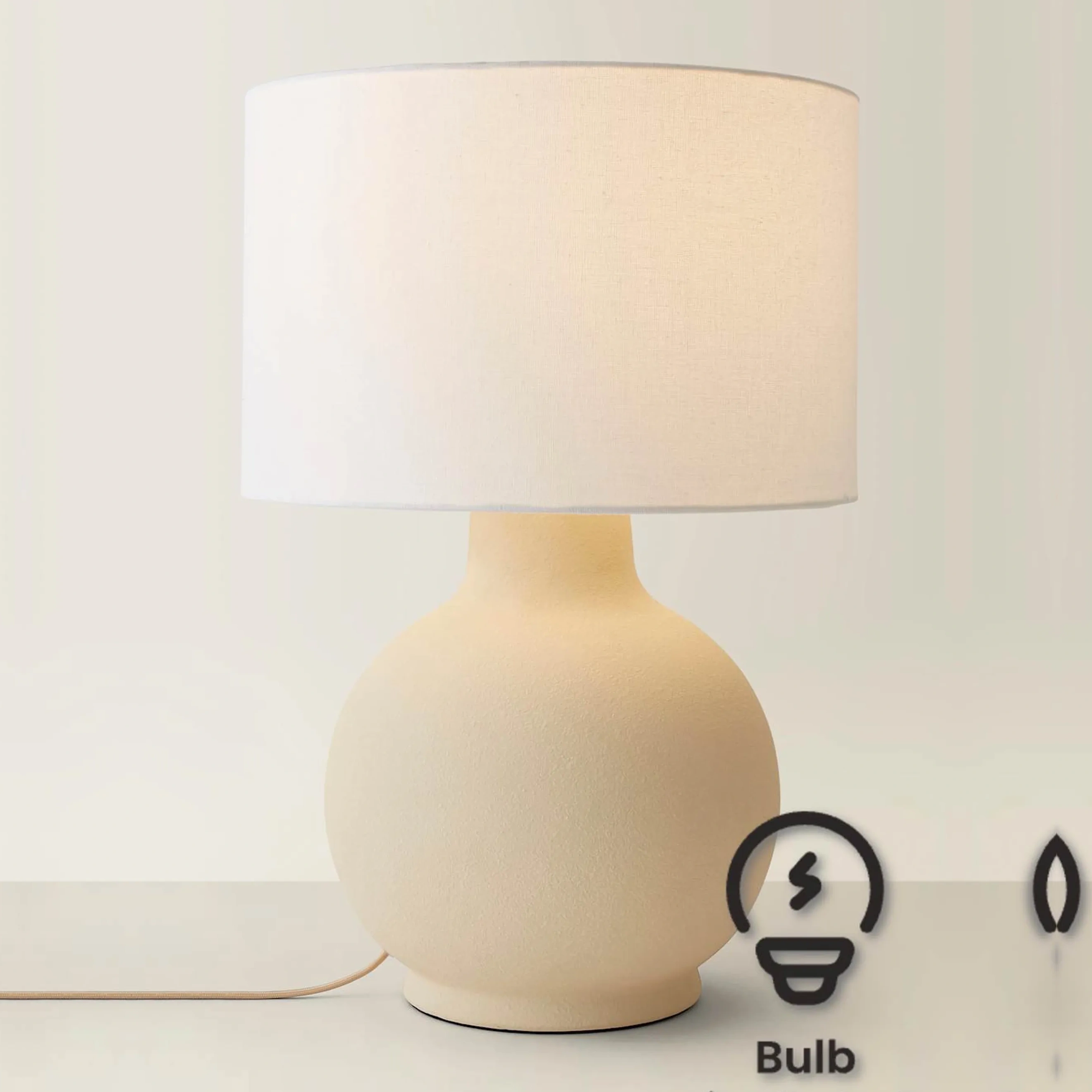 Beige Valuelights Blair Natural Linen Shade Hand Finished Ceramic Stonewear Table Lamp With Bulb