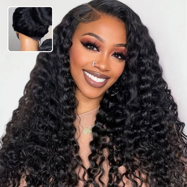 5x5 Ready To Wear Glueless Wig Invisi Drawstring Loose Deep Wave Pre-everything Human Hair Wigs - 26inch / 13x6 Drawstring Wig / 180%