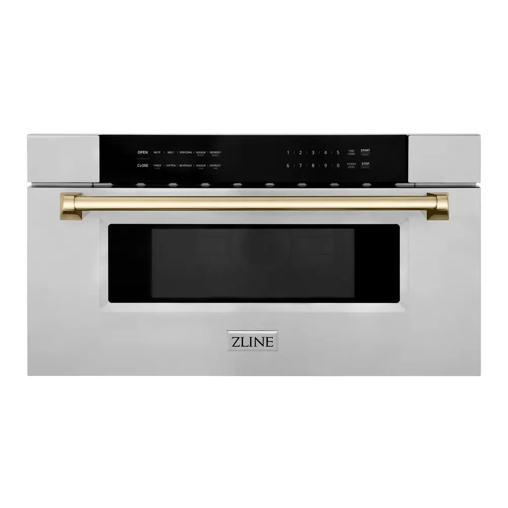 Zline Mwdz30g 30 Inch Autograph Edition Built-in Microwave Drawer With 1.2 Cu. Ft. Capacity, Auto-touch Open And Close And 1000 Watts Cooking Power In Stainless Steel (polished Gold)
