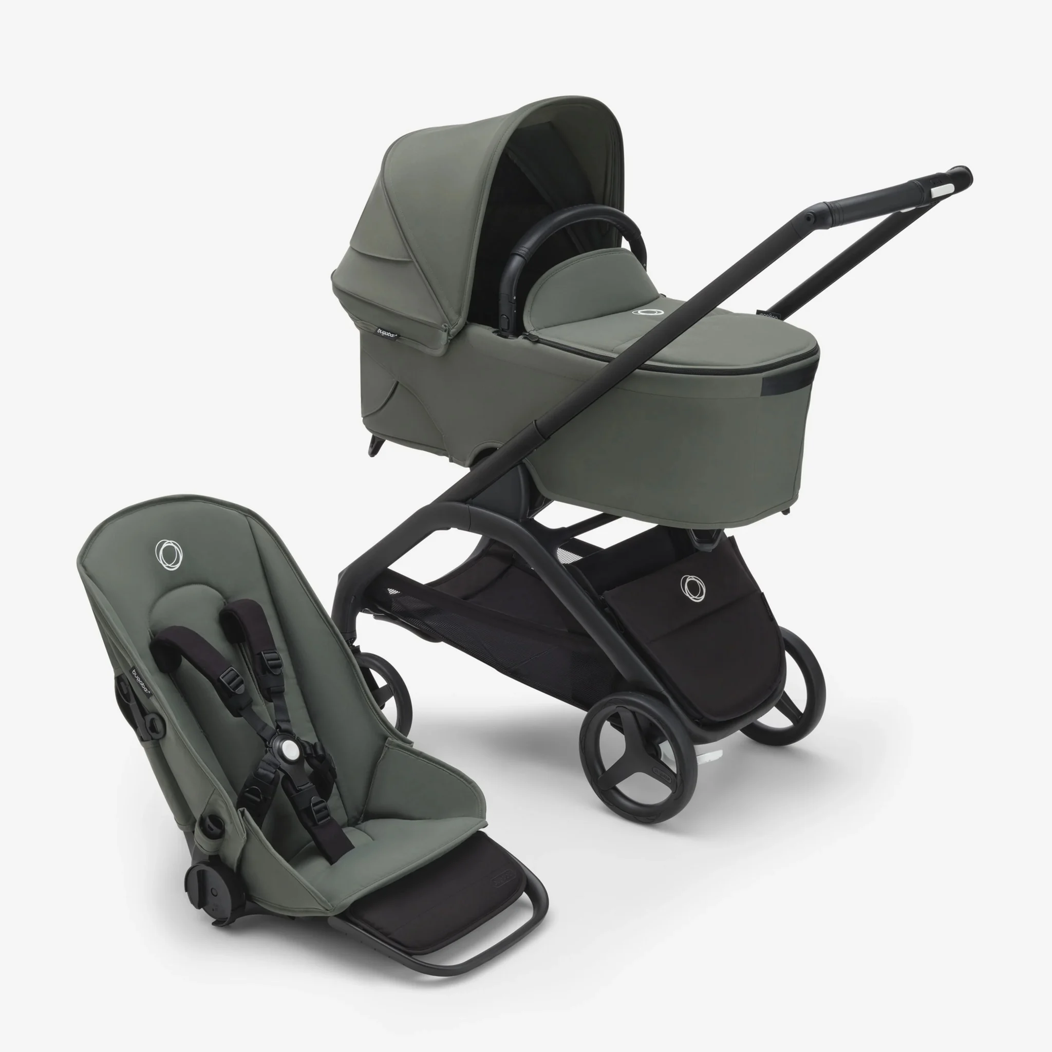 Dragonfly Stroller With Bassinet - Forest Green, Forest Green, Black Chassis